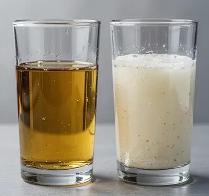 Perbandingan Visual Minyak Wijen Yang Mengapung Di Air Biasa Dan Minyak Yang Larut Sempurna Dalam Kangen Water Ph 11.5