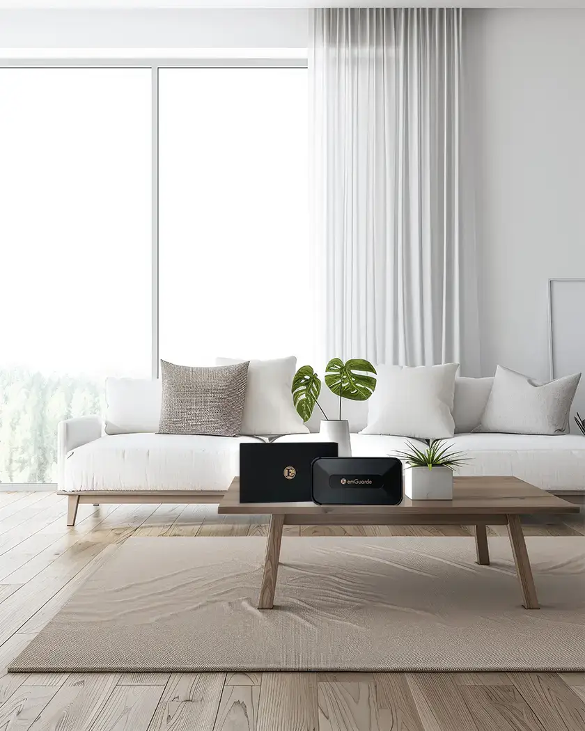 Alat proteksi radiasi elektromagnetik emGuarde untuk menetralisir polusi frekuensi 5G dan WiFi