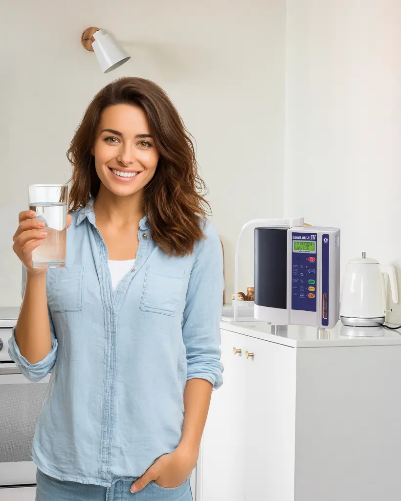 Mesin Kangen Water tipe JRIV yang kompak, cocok untuk dapur minimalis atau keluarga dengan 2-3 anggota.