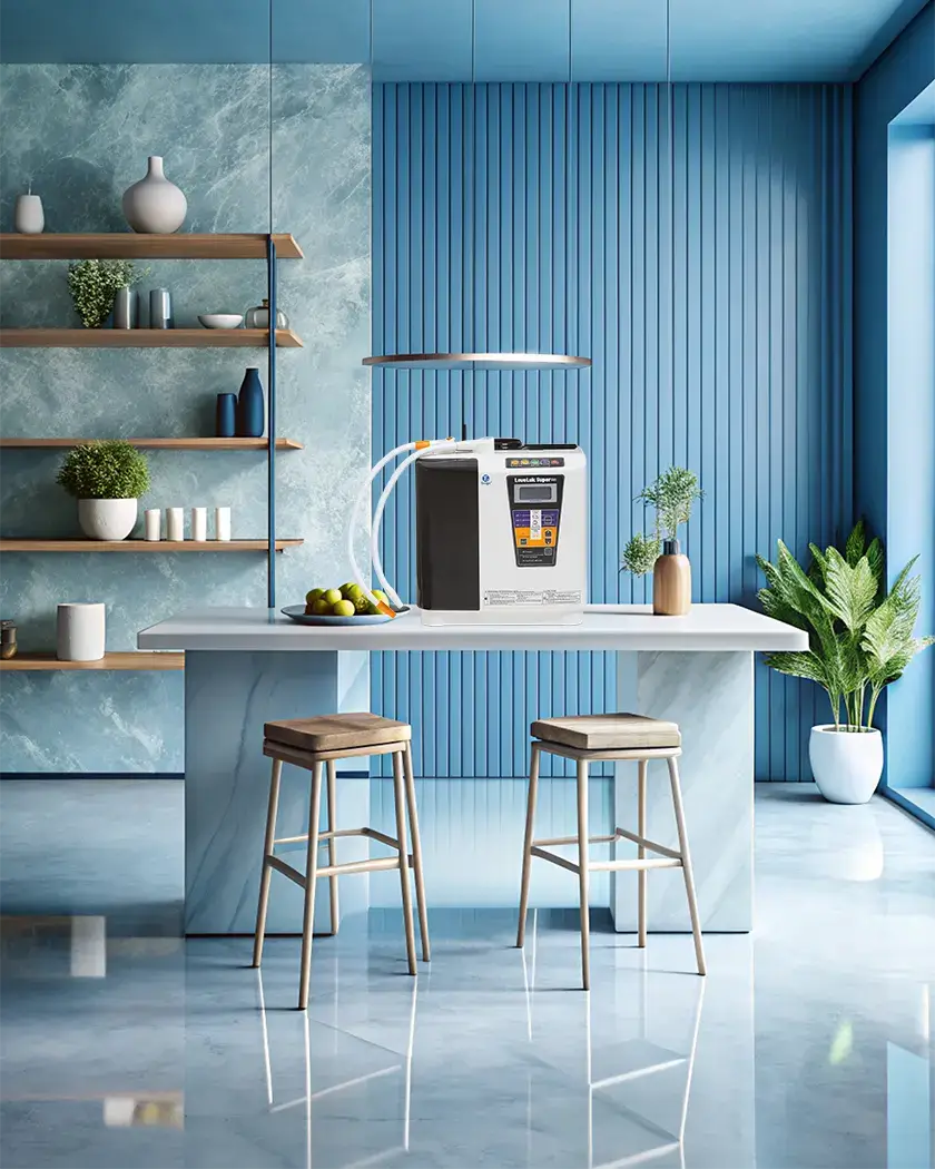 Mesin Enagic Super 501 dengan 12 pelat titanium untuk penggunaan komersial dan keluarga besar.