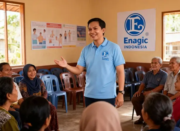 Tim Enagic Indonesia Sedang Memberikan Edukasi Kesehatan Air Alkali Kepada Masyarakat.