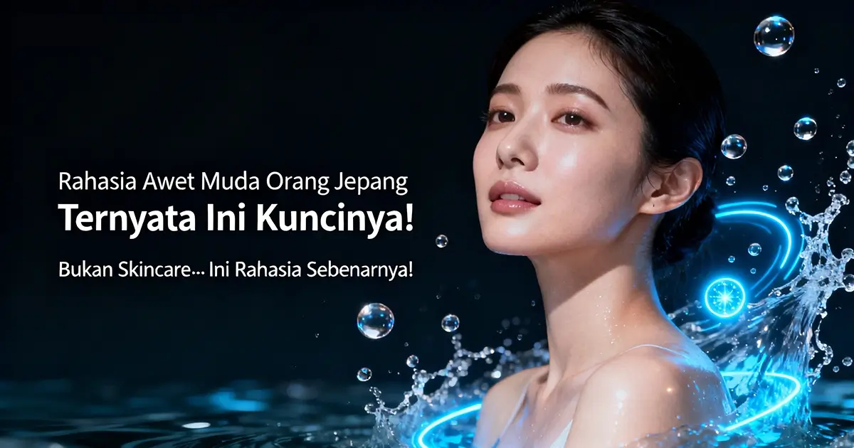 Infografis Rahasia Awet Muda Orang Jepang Melalui Air Antioksidan Dan Gaya Hidup Sehat.